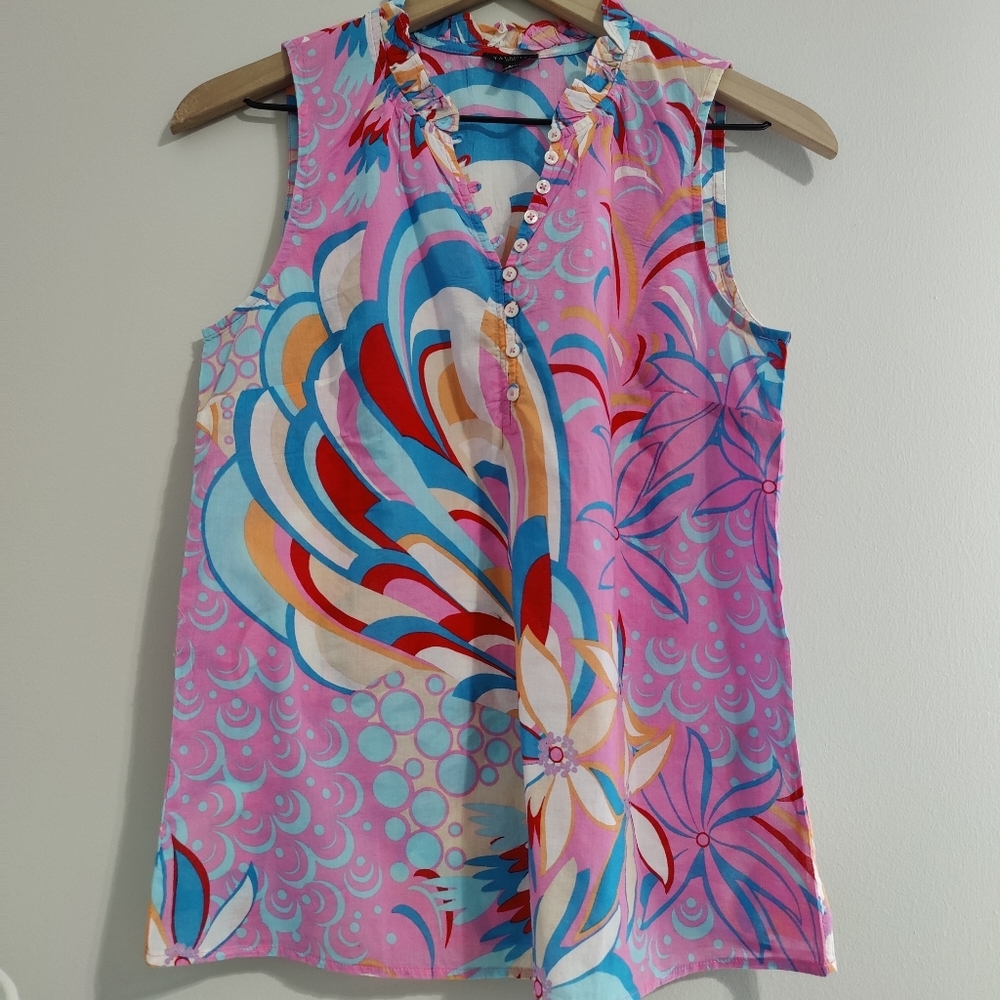 Talbots Sleeveless Lightweight Hot Pink Patterned Top - Size SP